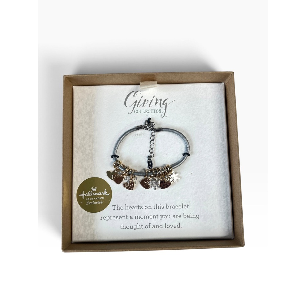 Demdaco Charm Bracelet Womens Grey Gold Silver Hearts Snowflakes Hallmark